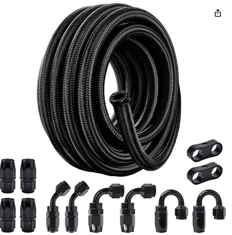 EVIL ENERGY 6AN Fuel Line Kit, 6AN Nylon Braided Fuel Line Hose Fitting Kit CPE 20FT Black