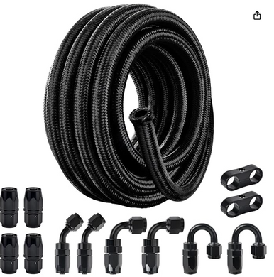 EVIL ENERGY 6AN Fuel Line Kit, 6AN Nylon Braided Fuel Line Hose Fitting Kit CPE 20FT Black